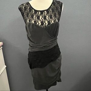 Black Lace and Gray Draped Dress Sz Lg
